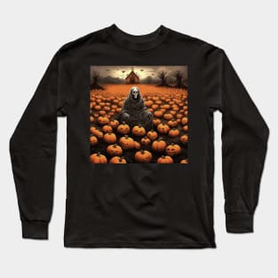 Skeleton Ghost And Creepy Pumpkin Patch Of Jack O Lanterns Long Sleeve T-Shirt